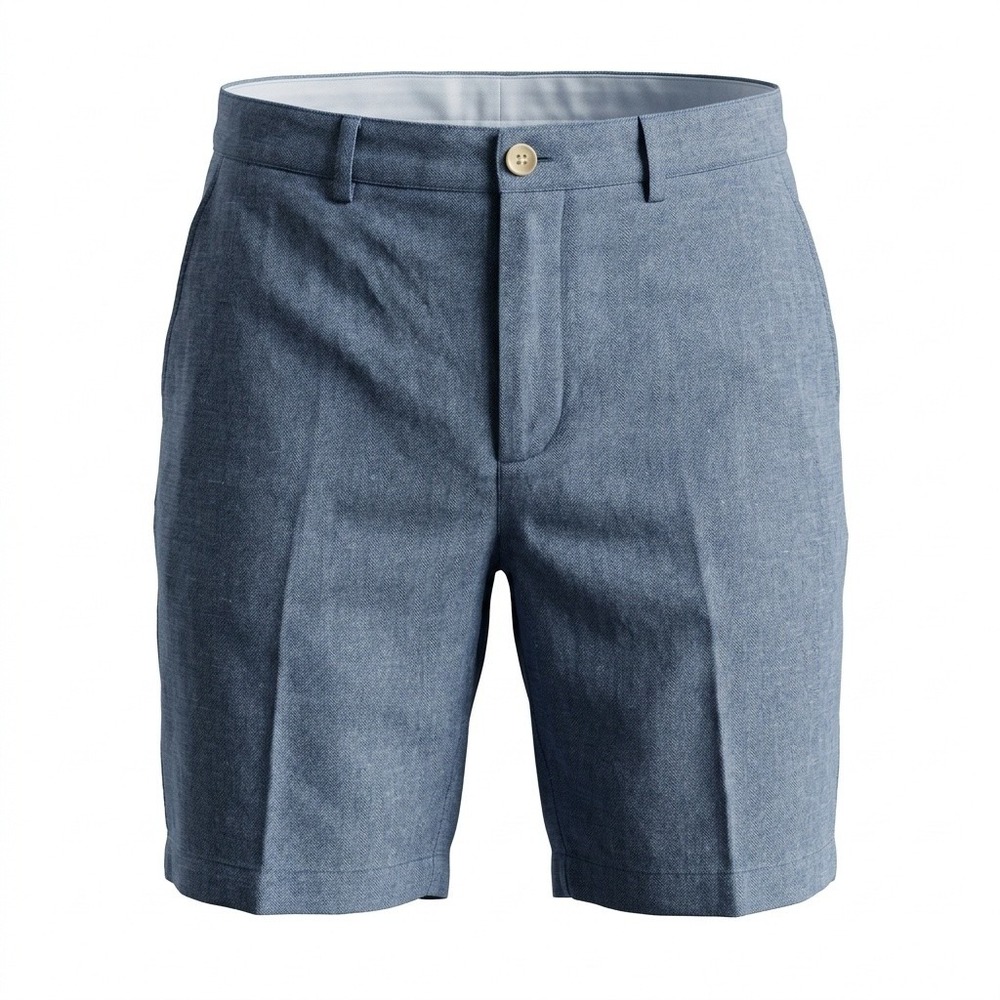 Cutter & Buck Shorts Mens 36 Cotton Linen Herringbone Blue Flat Front 8.5"